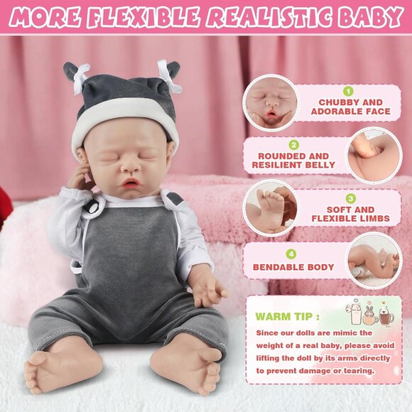 🆕12Inch Full Platinum Silicone Reborn Baby Dolls Eye Closed Boy with Doll Cloth - Picture 5 of 5